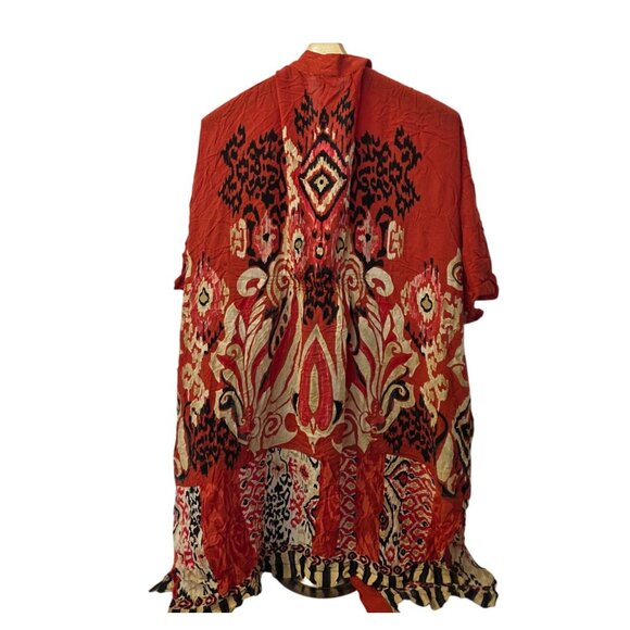 Chicos Red & Black Abstract Open Front Kimono S/M Made In China Rayon Blend - Picture 3 of 12